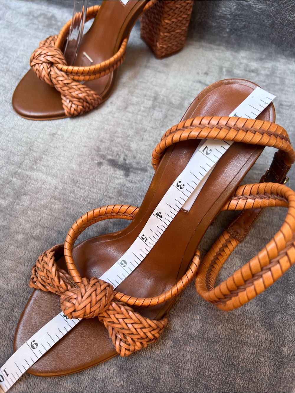Steve Madden Malou Heels Sz 6.5 M Cognac Braided Block Heel Sandals Vegan - Picture 9 of 15